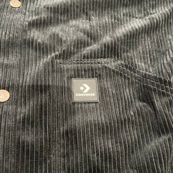 Converse Corduroy Long Sleeve Button Down Shirt Black sz M Shacket - Picture 3 of 6